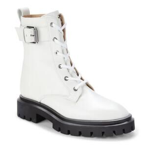 Stuart Weitzman Combat Platform Lug Boots Women's US 8 White Leather Lace-Up